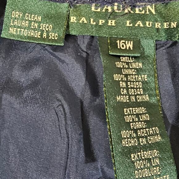 Lauren by Ralph Lauren Straight Linen Trouser Navy Blue Size 16W - Picture 3 of 3